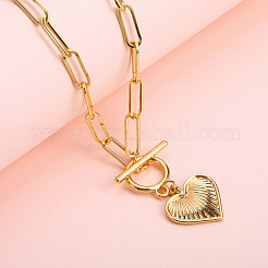 Alloy Heart Pendant Paperclip Chain Necklaces with OT Clasps for Women&nbsp;FS-WGE9524-01