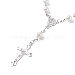 Religious Prayer Imitation Pearl Beaded Rosary Bracelet&nbsp;BJEW-O140-01P