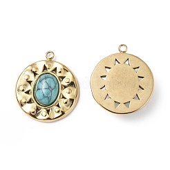 PVD Vacuum Plating 201 Stainless Steel Synthetic Turquoise Pendants&nbsp;STAS-C064-VC875-1