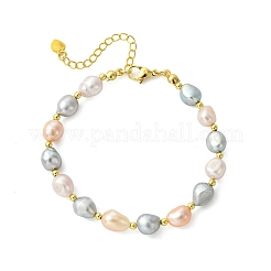 Natural Cultured Freshwater Pearl & Brass Beaded Bracelets for Women&nbsp;BJEW-JB13745