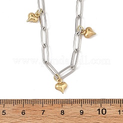 Duo Tone 304 Stainless Steel Tiny Heart Tassel Paperclip Chain Necklaces for Women&nbsp;NJEW-JN06598