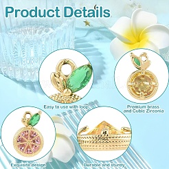 8Pcs 4 Colors Brass Micro Pave Cubic Zirconia Charms&nbsp;KK-YW0004-12