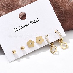 304 Stainless Steel Rhinestone Flower & Round Earring Sets&nbsp;EJEW-Z098-12G