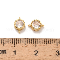Brass Pave Clear Cubic Zirconia Flat Round Connector Charms&nbsp;KK-H515-02A-G