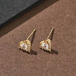 Brass Micro Pave Clear Cubic Zirconia Stud Earrings for Women&nbsp;EJEW-F403-04G