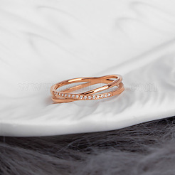 304 Stainless Steel Micro Pave Clear Cubic Zirconia Finger Rings for Women&nbsp;FS-WG1B662-04