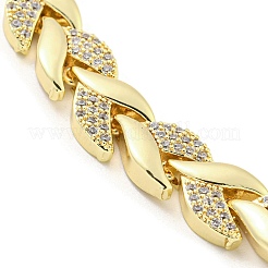 Brass Micro Pave Clear Cubic Zirconia Leaf Link Chain Bracelets for Women&nbsp;BJEW-R315-01B-G