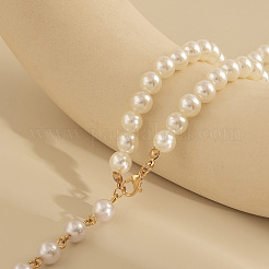 Alloy & White Imitation Pearl Round Beaded Link Chain Y Necklaces for Women&nbsp;FS-WG05D33-01