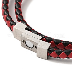 Microfiber Leather Braided Double Loops Wrap Bracelet with 304 Stainless Steel Magnetic Clasp for Men Women&nbsp;BJEW-C021-08-P