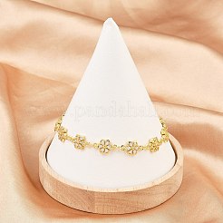 Clover Brass Micro Pave Clear Cubic Zirconia Link Chain Bracelets for Women&nbsp;BJEW-A090-03G