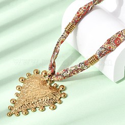 304 Stainless Steel Heart Pendant Printed Silk Ribbon Necklaces for Women&nbsp;NJEW-A063-11G