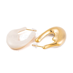 Nuggets Brass Enamel Half Hoop Stud Earrings for Women&nbsp;EJEW-G391-20A-G