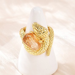 Snake Natural Yellow Quartz Open Cuff Rings&nbsp;RJEW-K286-10G-01