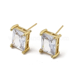 Brass Clear Cubic Zirconia Rectangle Stud Earrings&nbsp;EJEW-L261-025G