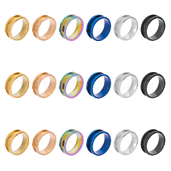 18Pcs 6 Colors 201 Stainless Steel Grooved Finger Ring Settings&nbsp;STAS-UN0048-52