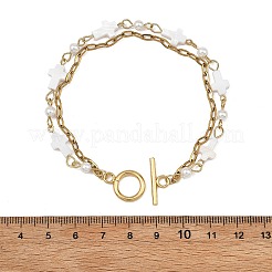 Cross Natural Shell Link Chain & 304 Stainless Steel Paperclip Chain Double Layers Bracelets for Women&nbsp;BJEW-JB13962