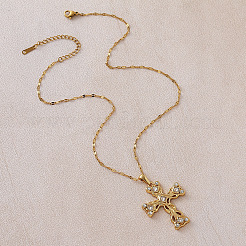 Vintage 304 Stainless Steel Crystal Rhinestone Religion Cross Pendant Necklaces for Women&nbsp;YA5550