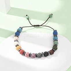 Chakra Round Dyed Natural Lava Rock Braided Bead Bracelets&nbsp;GG-CBA922D-01