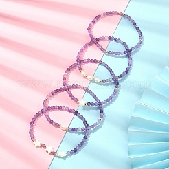 5Pcs 5 Style Natural Amethyst & Pearl & Shell Star Beaded Stretch Bracelets Set&nbsp;BJEW-JB09495-04