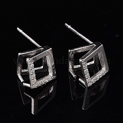 Rhodium Plated 925 Sterling Silver Stud Earring Findings&nbsp;X-STER-F048-28P