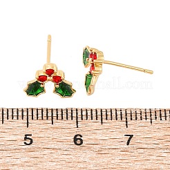 Cubic Zirconia Cherry Stud Earrings with Enamel&nbsp;LS-EJEW-P199-14G