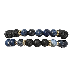 Adjustable Natural Apatite and Natural Lava Rock Stretch Bracelets&nbsp;BJEW-JB14150-03