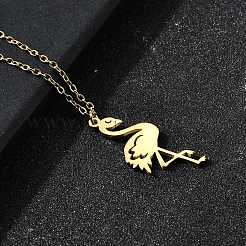 304 Stainless Steel Flamingo Shaped Pendant Cable Chain Necklaces for Women Men&nbsp;NJEW-Q032-02A-G