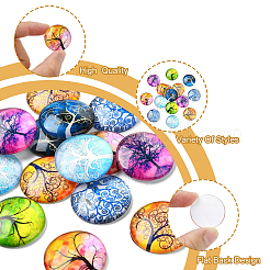 15Pcs Half Round with Tree Pattern Glass Flatback Cabochons for DIY Projects&nbsp;GGLA-YW0001-20