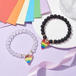 2Pcs 2 Style Synthetic Hematite & Glass Round Beaded Stretch Bracelets Set&nbsp;BJEW-JB10050-03