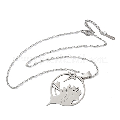 201 Stainless Steel Hollow Star with Prayer Pendant Necklaces for Ramadan & Eid Mubarak&nbsp;NJEW-D318-04P