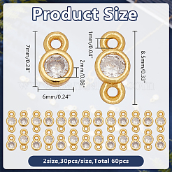 60Pcs 2 Styles Brass Pave Clear Cubic Zirconia Flat Round Link & Charms Findings Kits&nbsp;KK-AR0001-83