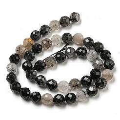 Natural Tourmalinated Quartz/Black Rutilated Quartz Beads Strands&nbsp;G-D463-01A