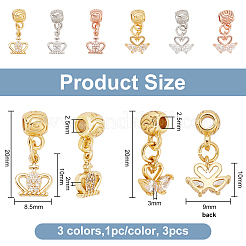 6Pcs 6 Style Rack Plating Brass Micro Pave Clear Cubic Zirconia Pendants&nbsp;ZIRC-OC0001-04