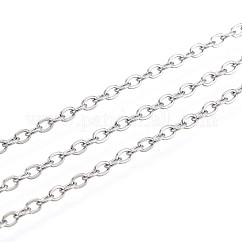 Tarnish Resistant 304 Stainless Steel Cable Chains, Soldered, with Spool, Flat Oval, Stainless Steel Color, 2x1.5x0.4mm, about 164.04 Feet/roll(50m/roll)