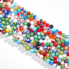 4 Strands Handmade Millefiori Glass Round Bead Strands, Mixed Color, 4mm, Hole: 1mm, about 95~100pcs/strand
