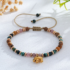 Adjustable Natural Picture Jasper & African Turquoise(Jasper) & Strawberry Quartz Beads Braided Bead Bracelets&nbsp;SX3776