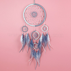 Woolen Yarn Woven Net/Web with Feather Pendant Decorations&nbsp;HJEW-PW0001-045