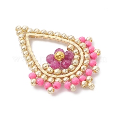 Faceted Round Natural Ruby & Glass Seed Beaded Pendants&nbsp;PALLOY-MZ01097-02