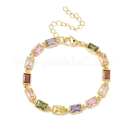 Rectangle Brass Pave Cubic Zirconia Link Chain Bracelets for Women&nbsp;BJEW-P385-05G