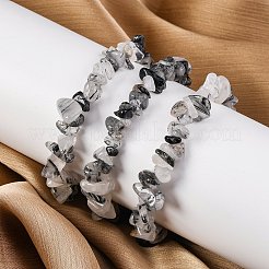 Natural Tourmalinated Quartz/Black Rutilated Quartz Stretch Bracelets&nbsp;X-BJEW-JB03681-01