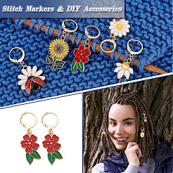 Alloy Enamel Flower & Ladybug Charm Locking Stitch Markers&nbsp;HJEW-PH01712