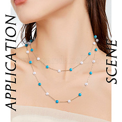Synthetic Turquoise & Glass Round Bead Link Chains&nbsp;CHS-TA0001-49