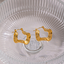 Vintage Style Textured Wavy 304 Stainless Steel Hoop Earrings&nbsp;CM5039
