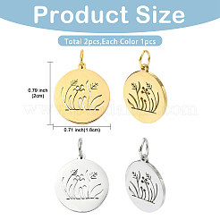 2Pcs 2 Colors Stainless Steel Pendants&nbsp;STAS-YW0011-15