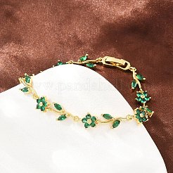 Brass Pave Cubic Zirconia Flower Link Chain Bracelets for Women&nbsp;KK-CBA68DA-14G-10