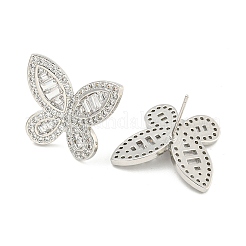 Rack Plating Brass Pave Clear Cubic Zirconia Stud Earring Finding&nbsp;EJEW-C102-33P
