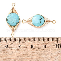 Natural Turquoise Faceted Hexagonal Cut Flat Round Links Connector Charms with Copper Herringbone Wire-Wrapped&nbsp;KK-Z152-07G-01