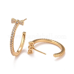Clear Cubic Zirconia C-shape with Bowknot Stud Earrings&nbsp;EJEW-C022-22G