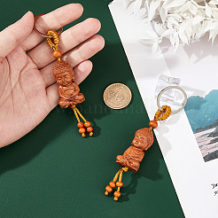 2Pcs Wood Polyester Iron Buddha Statues Keychain&nbsp;KEYC-FH0001-64