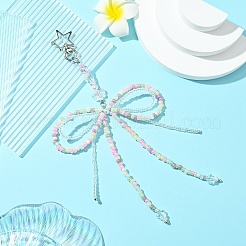 Bowknot Glass Seed & Acrylic Pendant Decoration&nbsp;HJEW-FZ00037